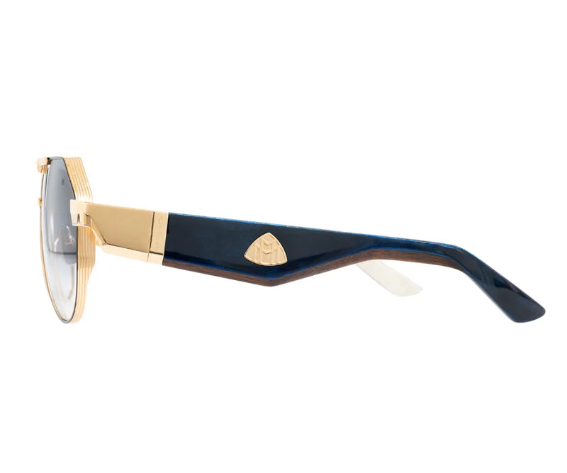 Maybach The King III MG/B/WDX/Z60 Mellow Gold Plated & Black Lacquer Full Rim Titanium & Wood Aviator Light Blue Gradient Sunglasses