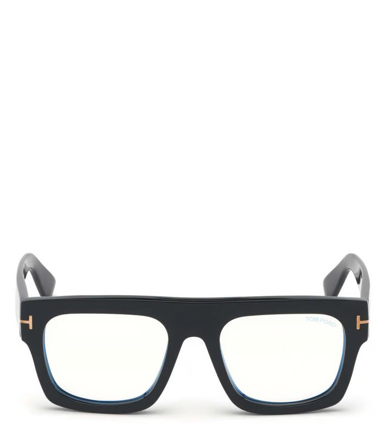 Tom Ford TF5634-B 001 Shiny Black Full Rim Acetate Geometric Square Blue Block Optical Eyeglasses Frame