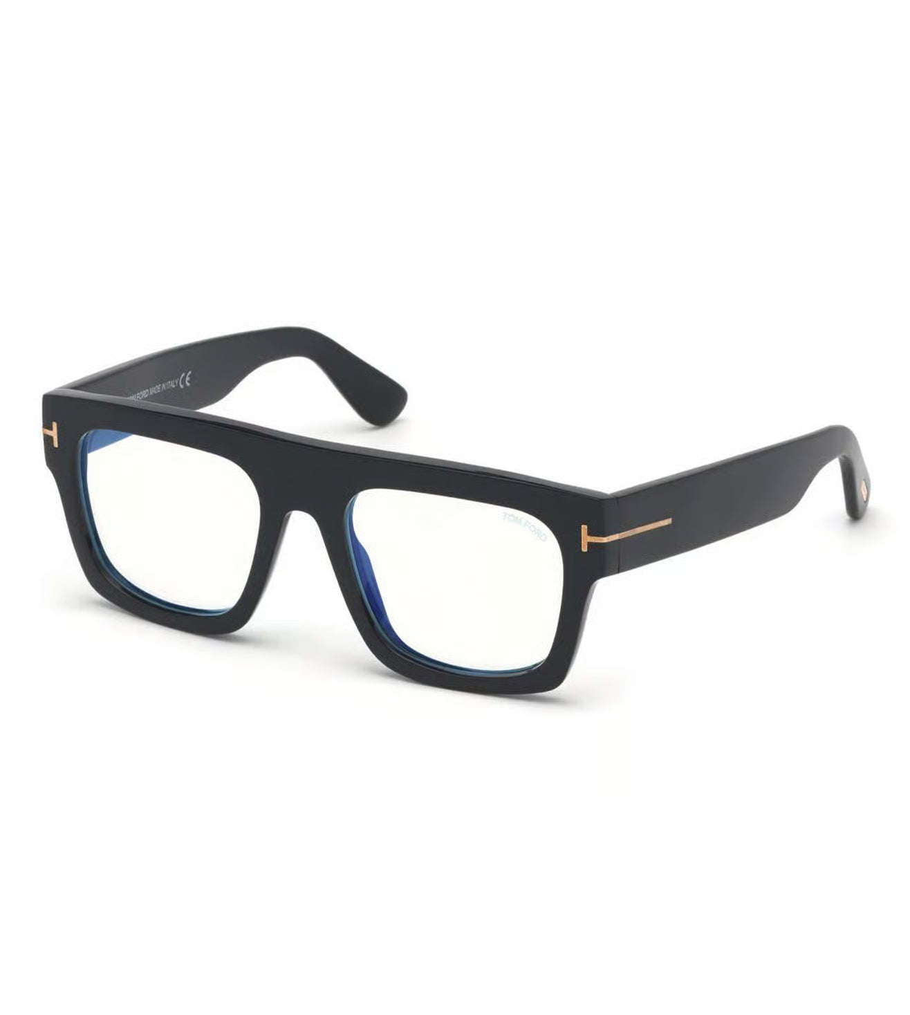 Tom Ford TF5634-B 001 Shiny Black Full Rim Acetate Geometric Square Blue Block Optical Eyeglasses Frame