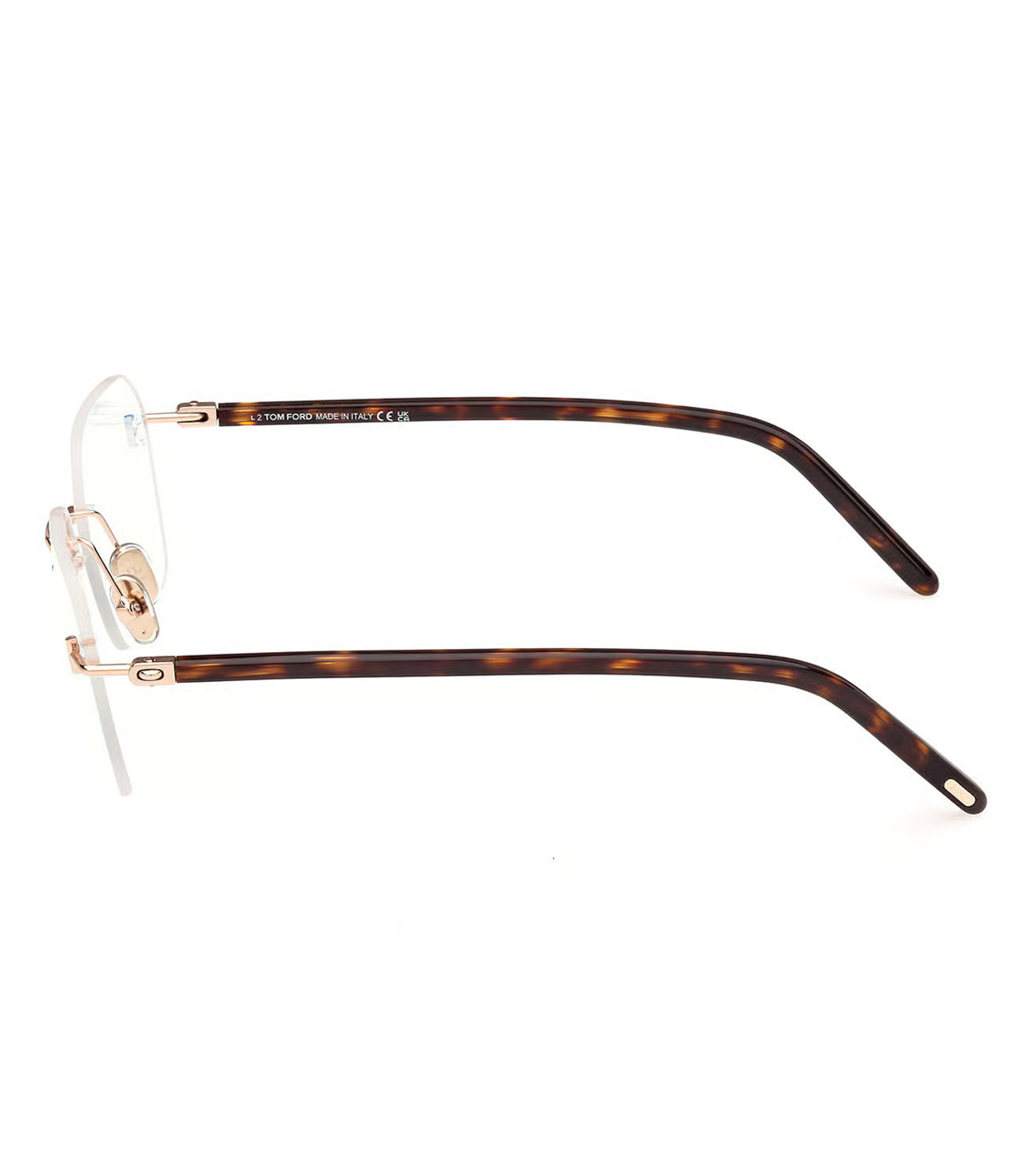 Tom Ford FT5934-B Color 028 Luminous Rose Gold Metal Rimless Square Frame with Brown Temples