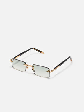 John Dalia R01 C501 Luxury Rimless 22k Yellow Gold Plated Rectangle Clear Green Gradient Sunglasses