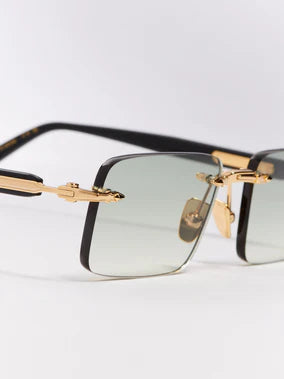 John Dalia R01 C501 Luxury Rimless 22k Yellow Gold Plated Rectangle Clear Green Gradient Sunglasses