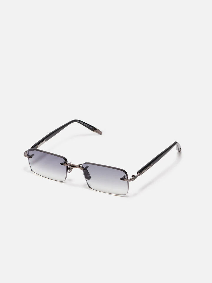 John Dalia R01 C520 Luxury Rectangular Rimless Sunglasses — Ruthenium & Shiny Black