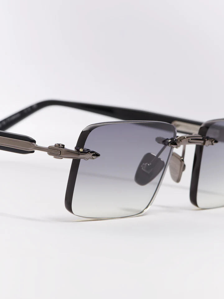 John Dalia R01 C520 Luxury Rectangular Rimless Sunglasses — Ruthenium & Shiny Black
