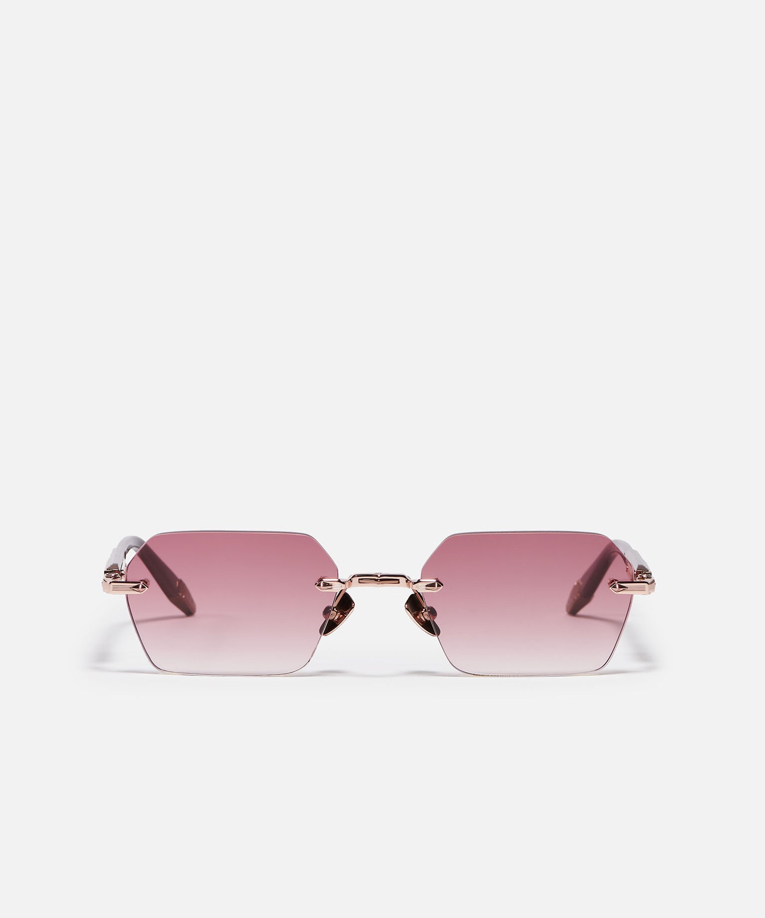 John Dalia R03 C460 Luxury Rimless 22k Rose Gold Plated Sharp Rectangle Bordeaux Gradient Sunglasses