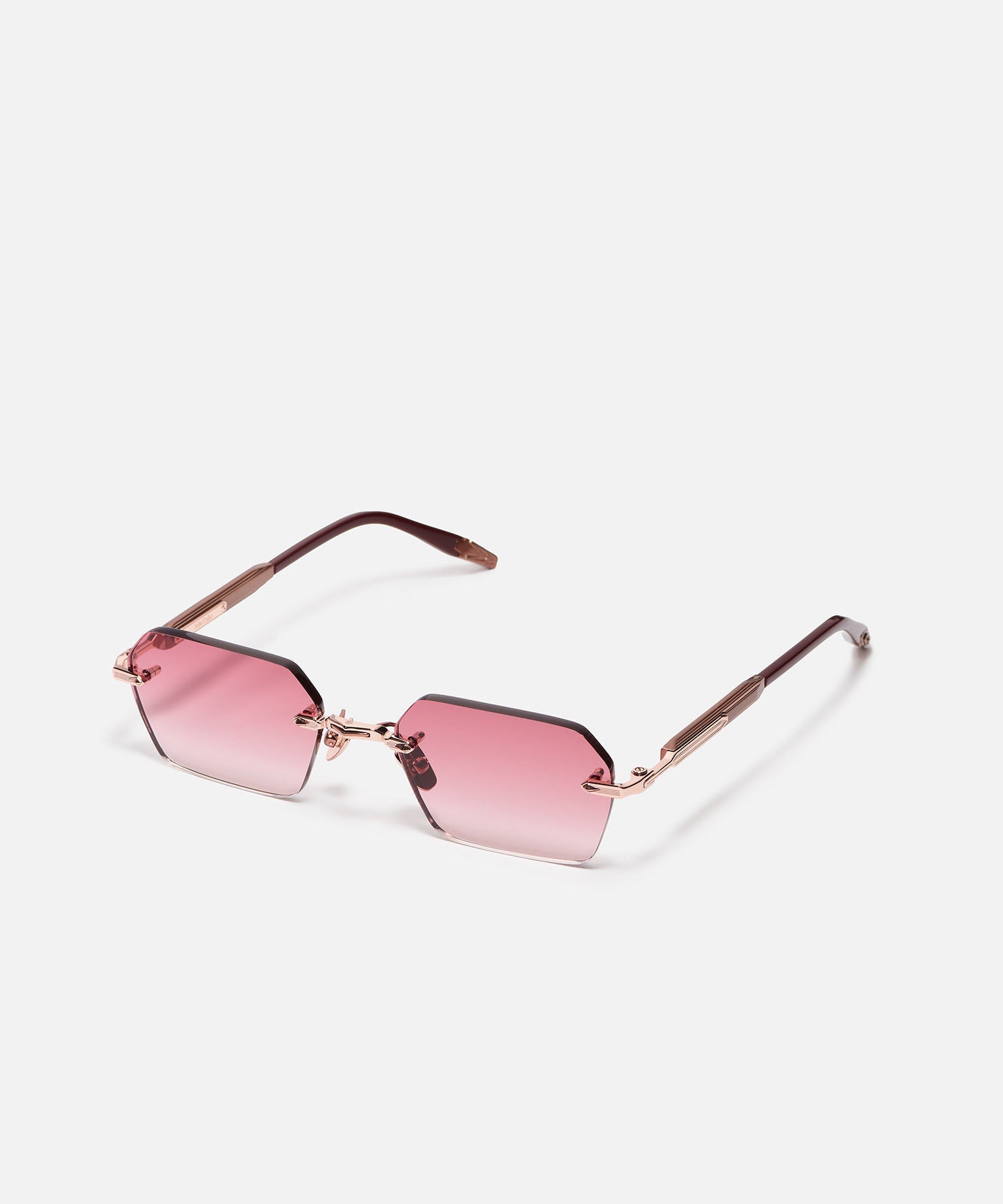 John Dalia R03 C460 Luxury Rimless 22k Rose Gold Plated Sharp Rectangle Bordeaux Gradient Sunglasses