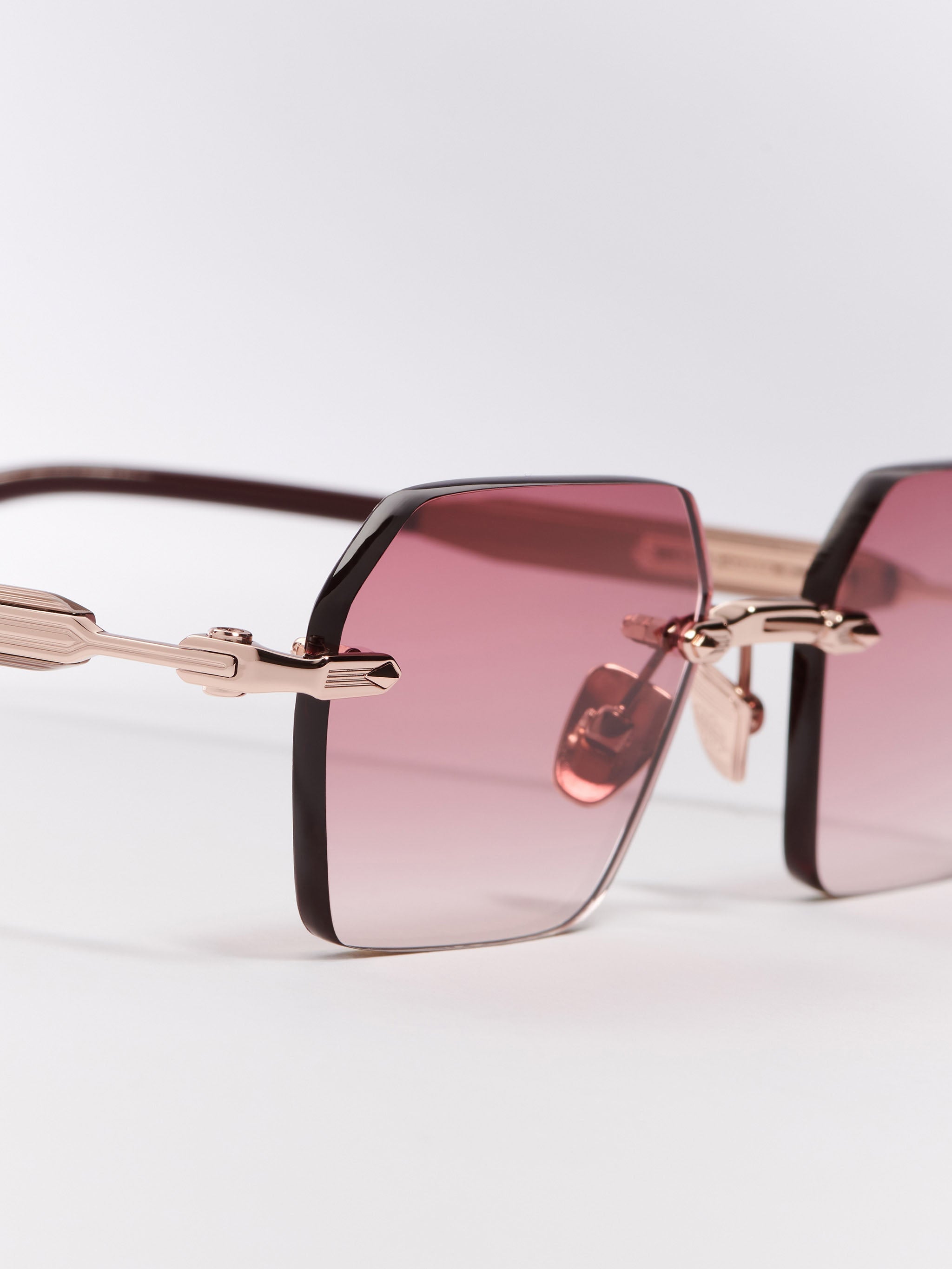 John Dalia R03 C460 Luxury Rimless 22k Rose Gold Plated Sharp Rectangle Bordeaux Gradient Sunglasses