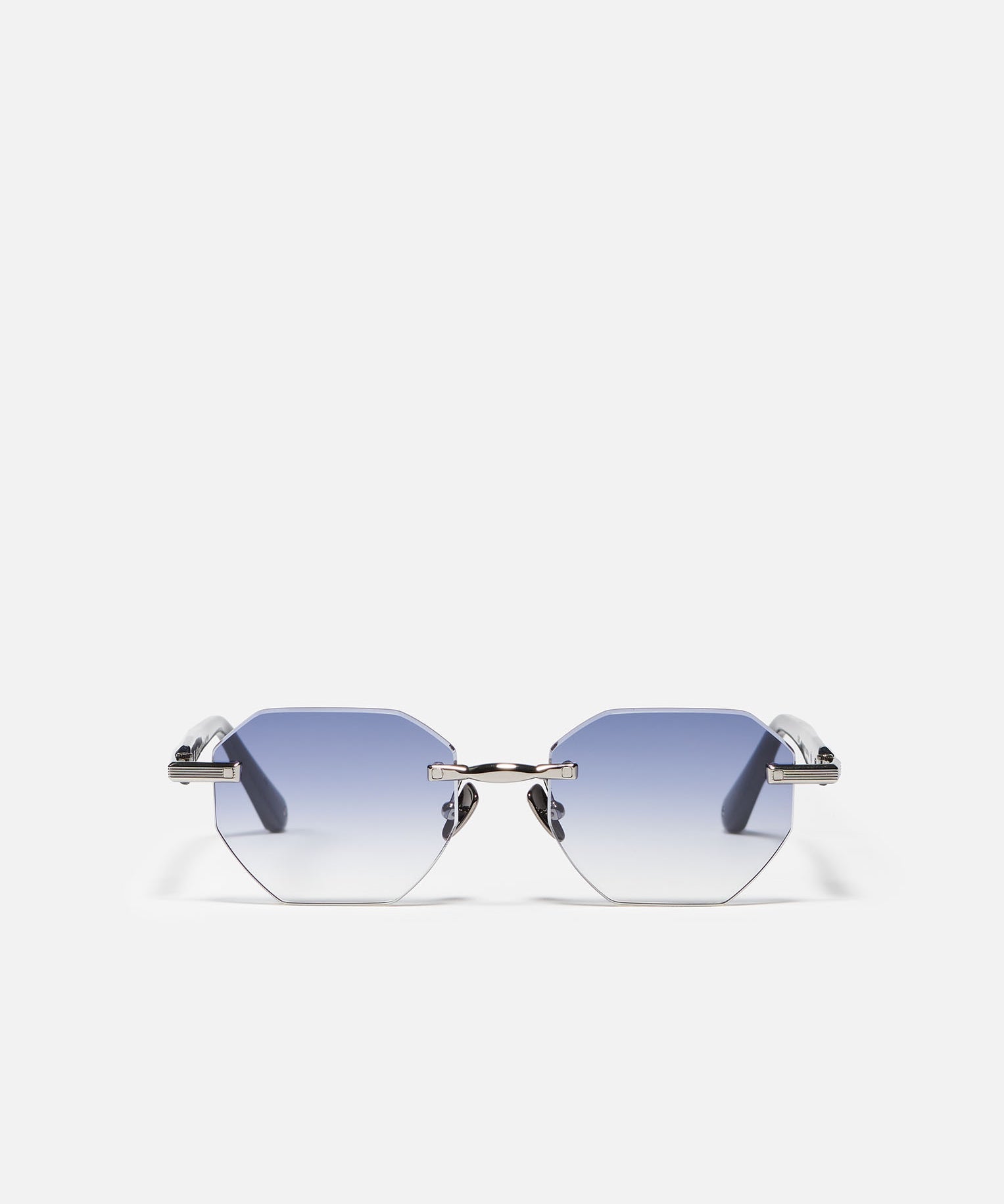 John Dalia Timothy C529 Luxury Rimless Ruthenium Plated Hexagonal Dark Blue Gradient Sunglasses