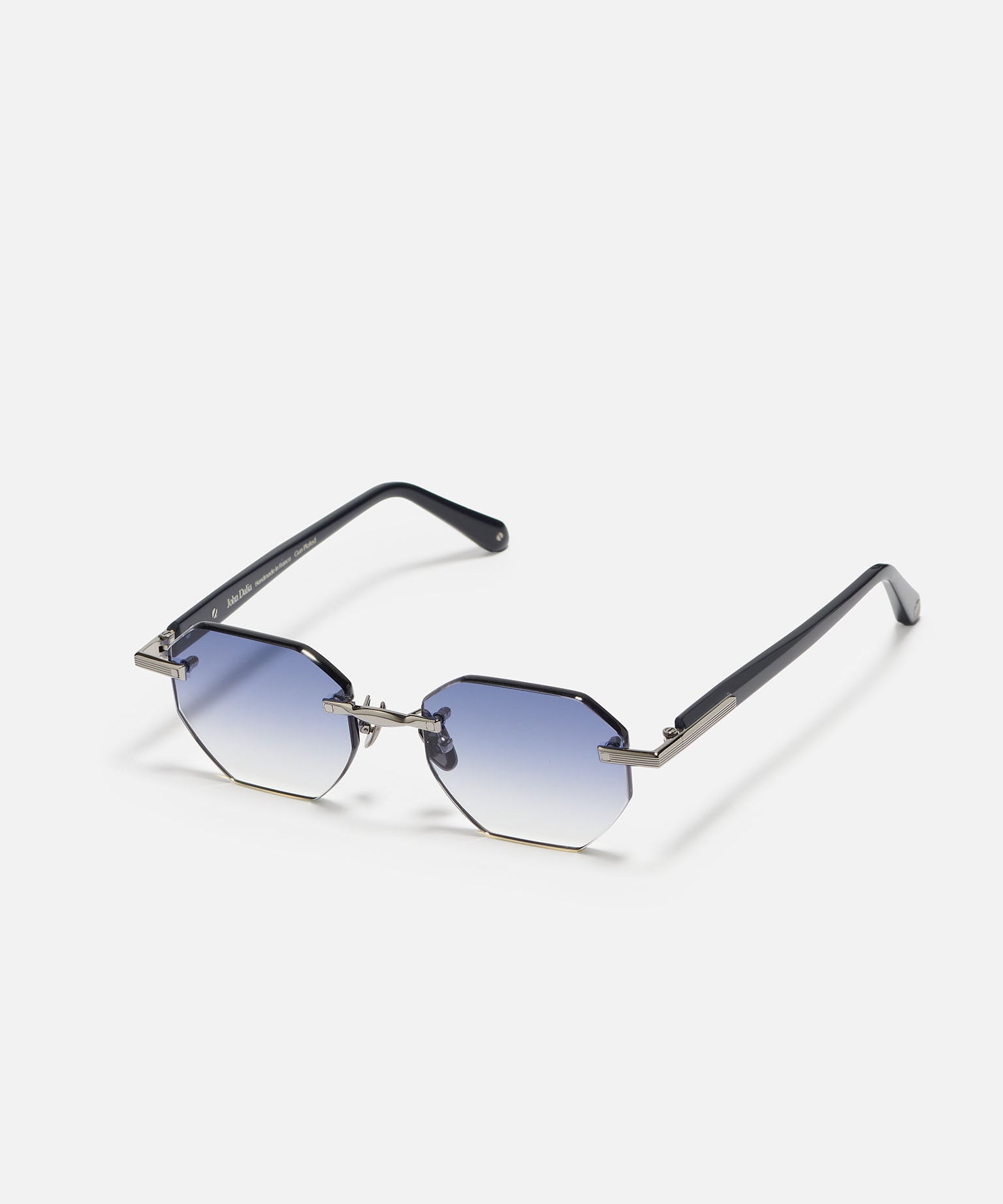 John Dalia Timothy C529 Luxury Rimless Ruthenium Plated Hexagonal Dark Blue Gradient Sunglasses