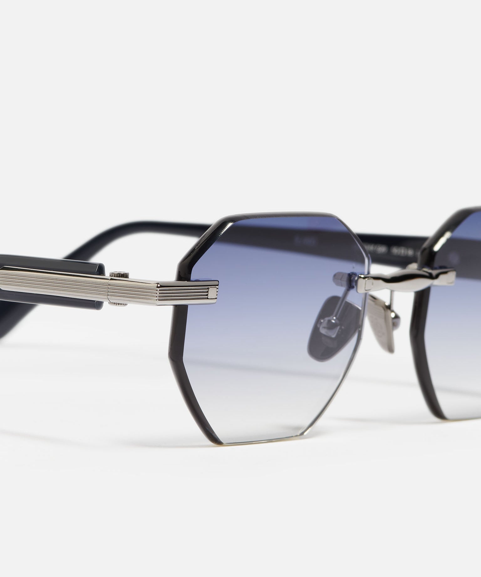 John Dalia Timothy C529 Luxury Rimless Ruthenium Plated Hexagonal Dark Blue Gradient Sunglasses