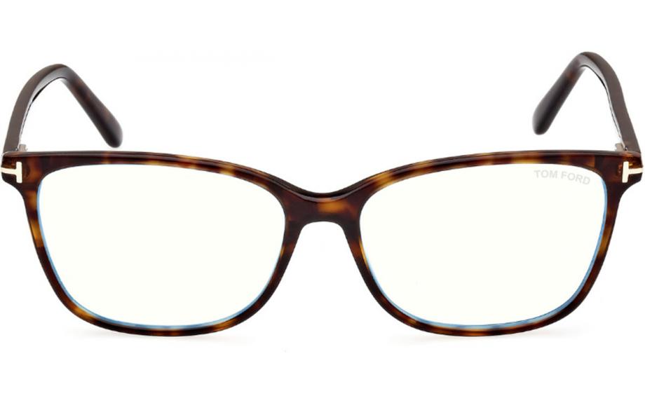 Tom Ford TF5842-B 052 Shiny Dark Havana Full Rim Acetate Soft Square Spring Hinge Blue Block Optical Eyeglasses Frame