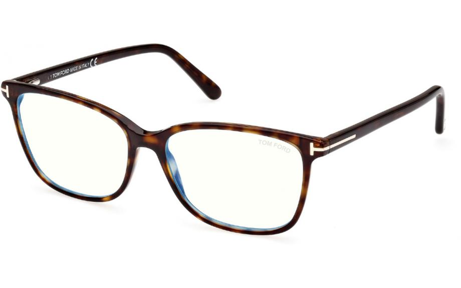 Tom Ford TF5842-B 052 Shiny Dark Havana Full Rim Acetate Soft Square Spring Hinge Blue Block Optical Eyeglasses Frame