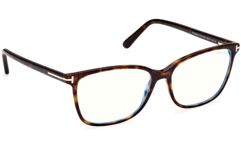 Tom Ford TF5842-B 052 Shiny Dark Havana Full Rim Acetate Soft Square Spring Hinge Blue Block Optical Eyeglasses Frame