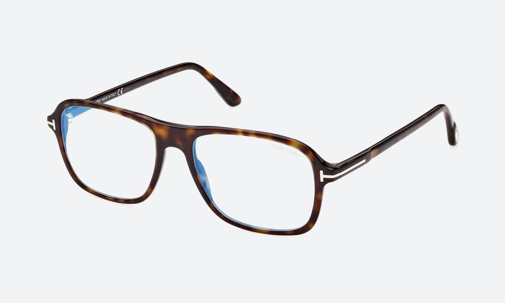 Tom Ford TF5806-B 052 Polished Havana Full Rim Acetate Large Square Blue Block Optical Eyeglasses Frame