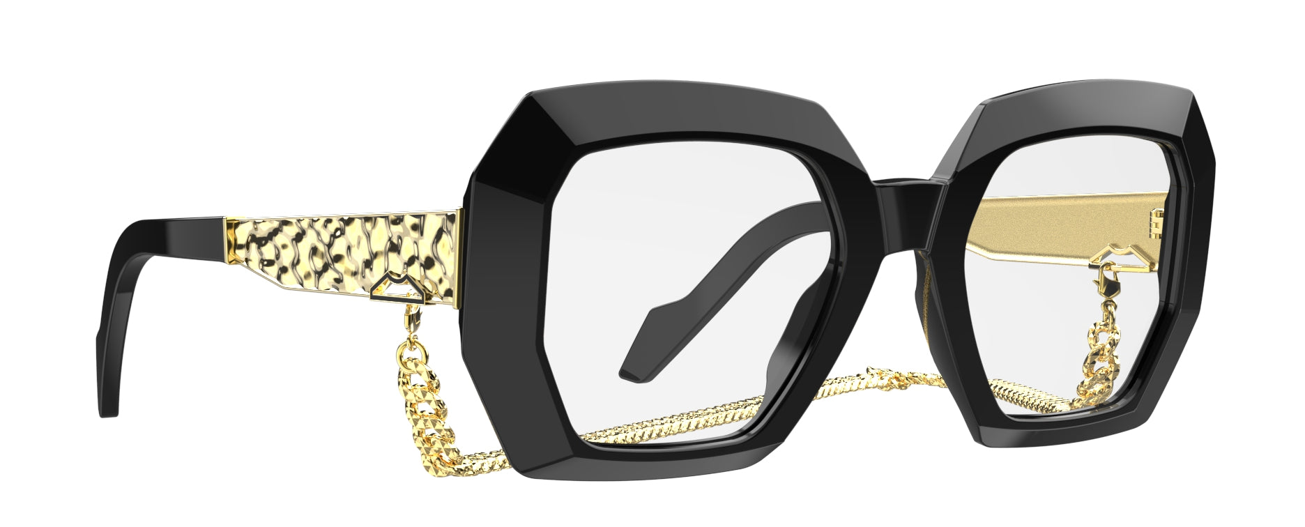 Original Vintage Sunglasses Naples Treasure NTR03 Black Gold Hexagonal Frame with Aluminum Chain