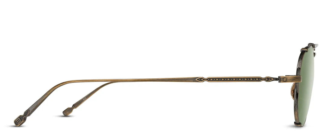 Matsuda M3151 AG/54 – Antique Gold Titanium Navigator Sunglasses with Sage Green Lenses