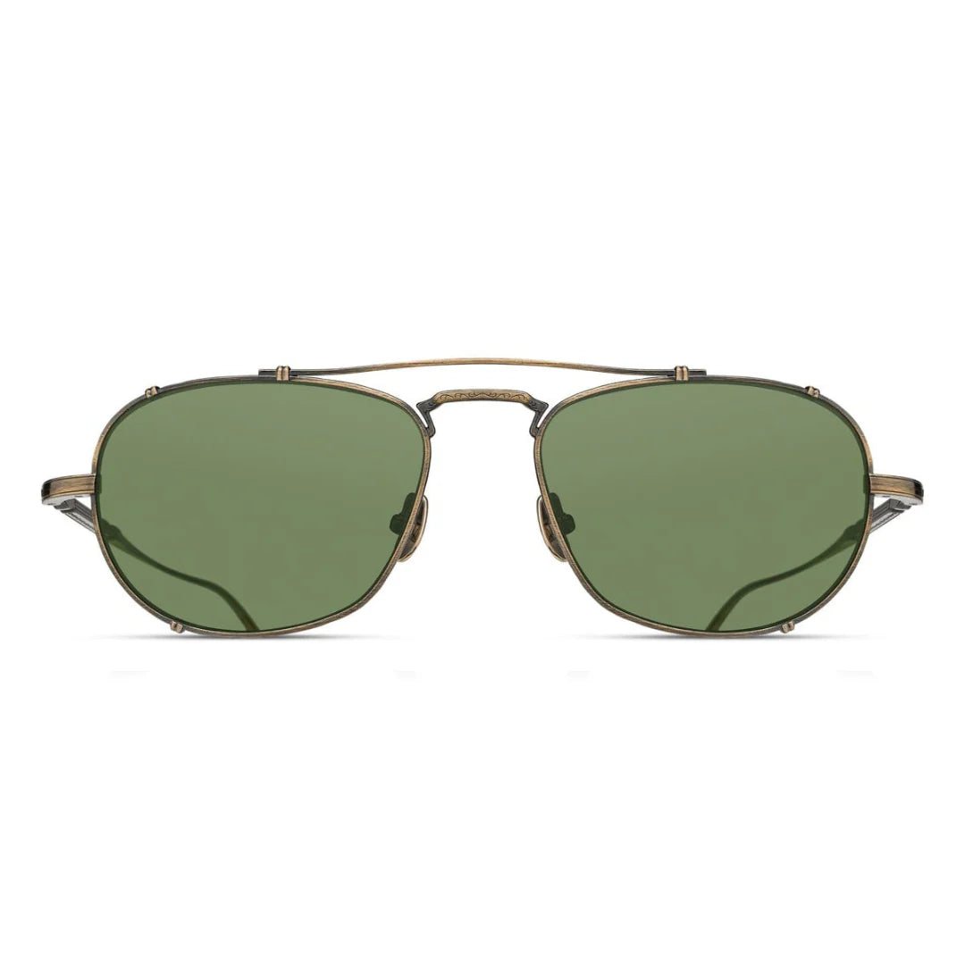Matsuda M3151 AG/54 – Antique Gold Titanium Navigator Sunglasses with Sage Green Lenses