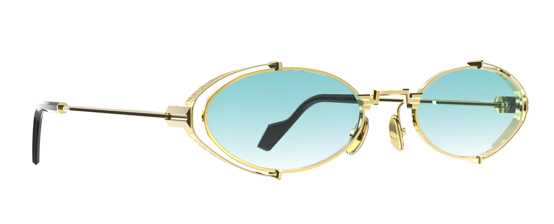 Original Vintage Sunglasses Twenties TW04 Gold Frame with Acquamarina Sfumato Lenses