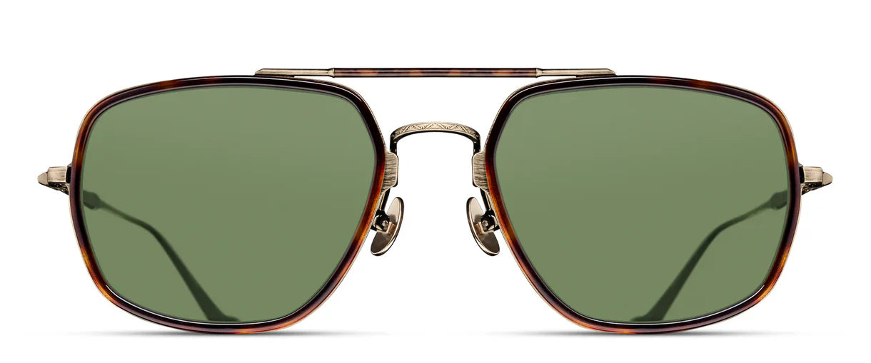 Matsuda M3123 AG-DTO/55 – Antique Gold Square Sunglasses with Brown Lenses