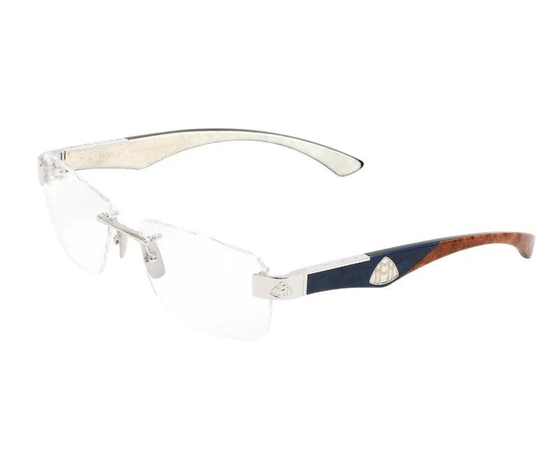 Maybach The Magic III Pa Wdf Z25 Palladium Plated Titanium Deepsea Blue Walnut Wood Rimless Optical Eyeglasses Frame