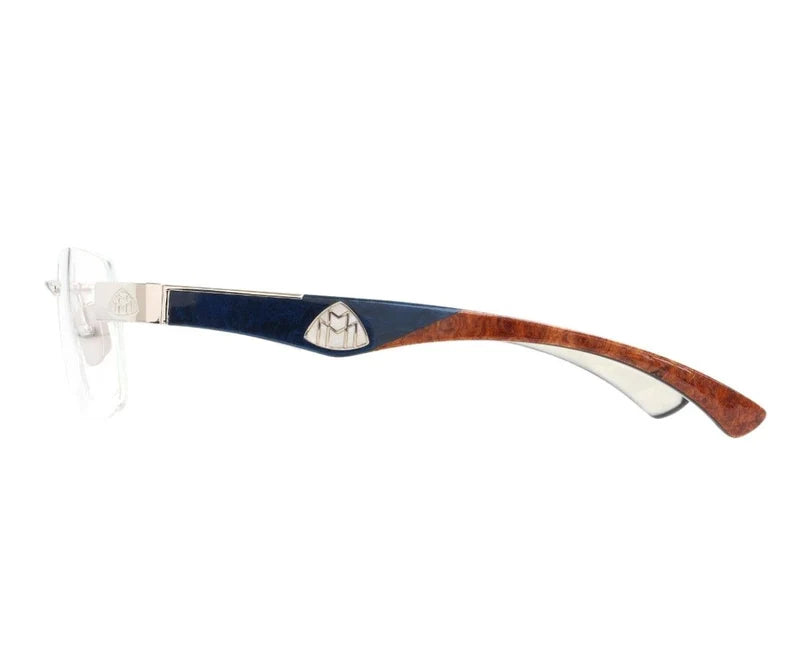Maybach The Magic III Pa Wdf Z25 Palladium Plated Titanium Deepsea Blue Walnut Wood Rimless Optical Eyeglasses Frame
